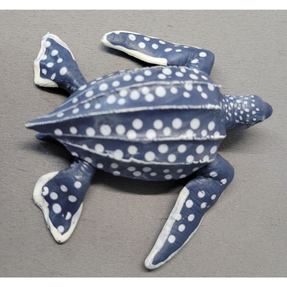 Leatherback Sea Turtle Figure Blue White Polka Dot PVC Toy Ocean Marine Life Toy - Picture 5 of 11